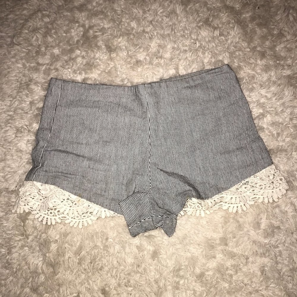 vertical striped shorts with lace trim
